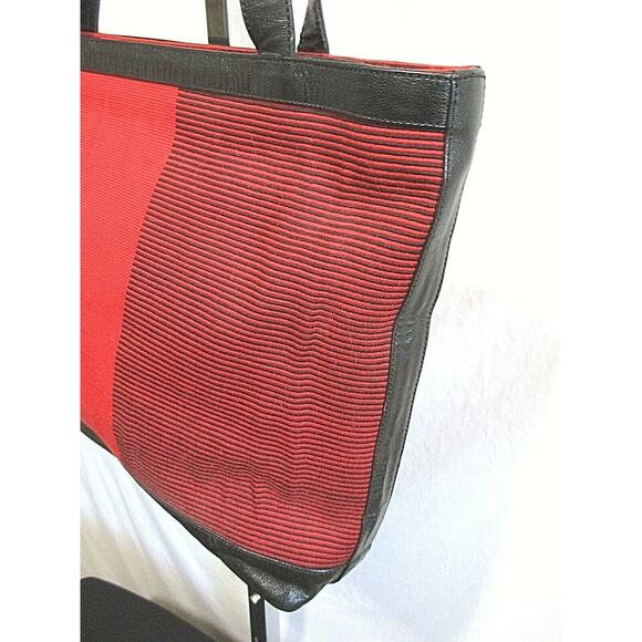EUC! Kuskaya Peru Large Red & Black Fabric & Leather Shoulder Tote Handbag - Picture 5 of 11